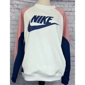 Nike Tech Sweatshirt Women's M White Color Block Crew Neck Long Sleeve Pullover